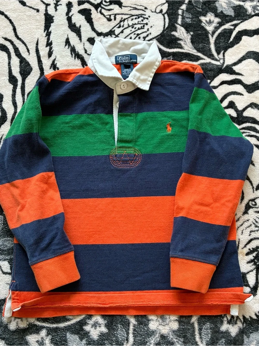 008 - YOUTH SIZE 6 POLO RALPH LAUREN RUGBY LONG SLEEVE STRIPPED SHIRT